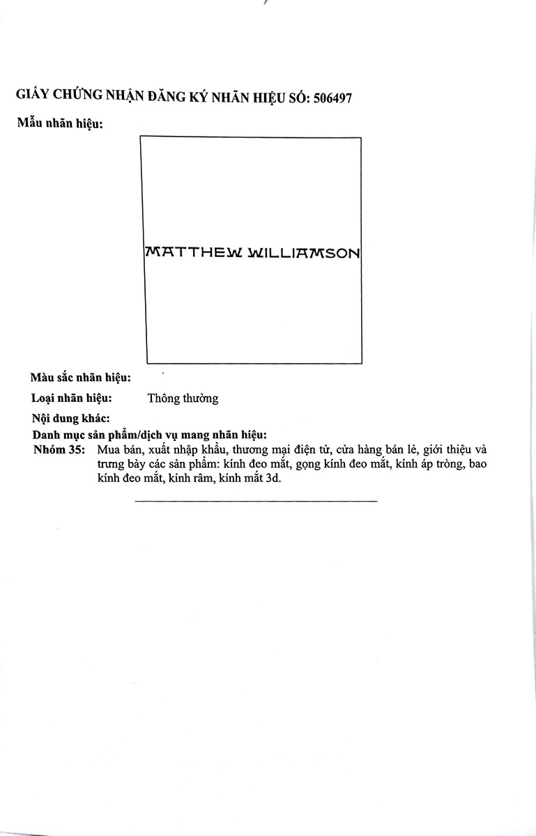 BẰNG NHÃN HIỆU MATTHEW WILLIAMSON