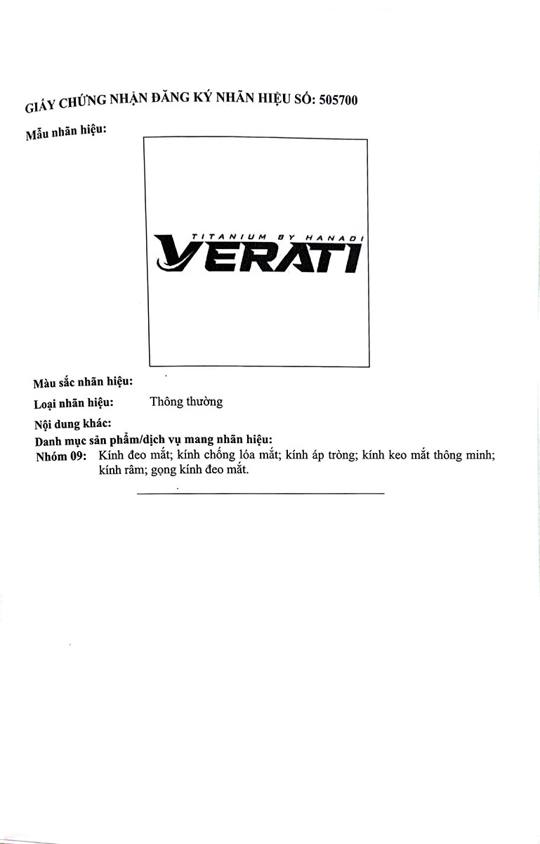 BẰNG NHÃN HIỆU VERATI
